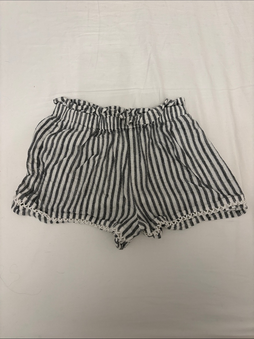 American Eagle Outfitters Gray and White Striped High-Waist Shorts